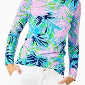 🌊 Lilly Pulitzer Aleah Beach Top, Blue & Green Boat Neck Longsleeve Top Size
L